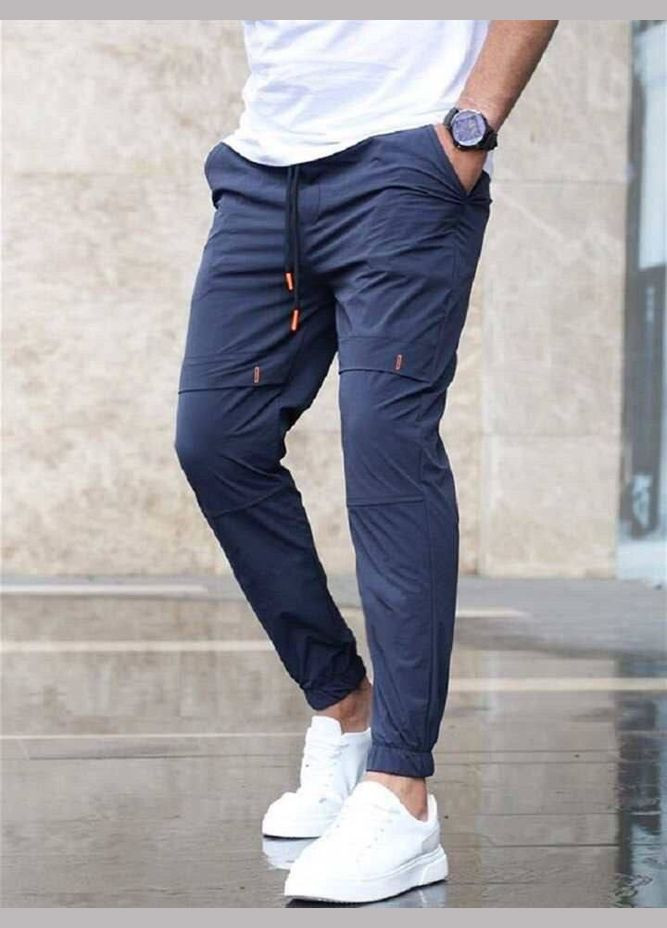 Синие спортивные, повседневный, кэжуал демисезонные зауженные брюки No Brand