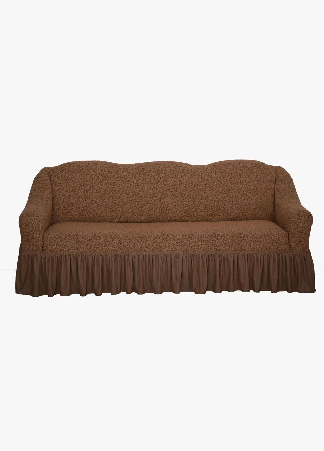 Натяжний чохол-накидка на тримісний диван із рюшами жаккард ЖК-209 Бежевий Venera (268547831)