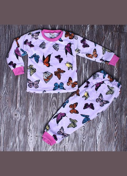 Рожева зимня тепла піжама на дівчинку (велсофт) "метелики" 98 см-122 см No Brand