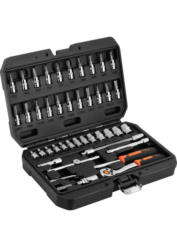 Набор инструментов, Набор торцевых головок, 46шт, 1/4", CrV, кейс (10-004) Neo Tools (360415903)