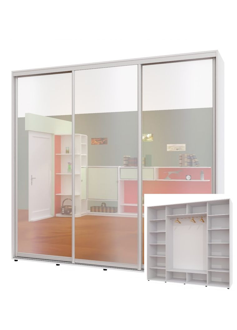 Шафа-купе тридверна 270*60*250 см Білий 3 двері Дзеркало ШК-05 Алекса (360474339)