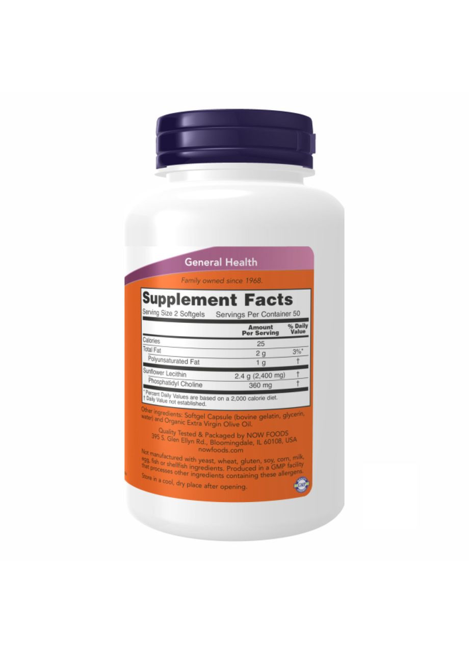 Sunflower Lecithin 1200 mg - 100 sgels Now Foods (369399929)
