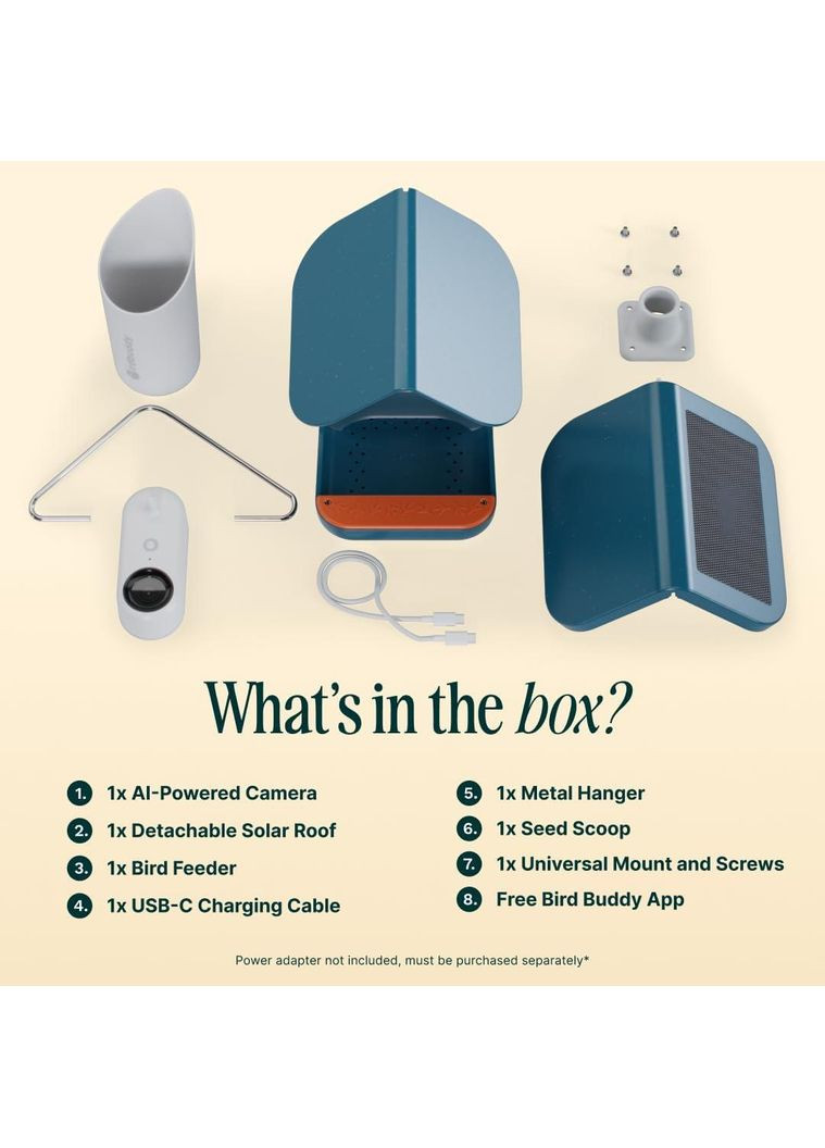Умная кормушка для птиц Buddy PRO Solar с камерой – идентификация видов птиц с ИИ, 5 Мп, фото, 2K HD видео Bird (361055957)