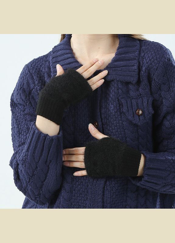 Мітенки з хутром без пальців чорні One Size No Brand (308250696)