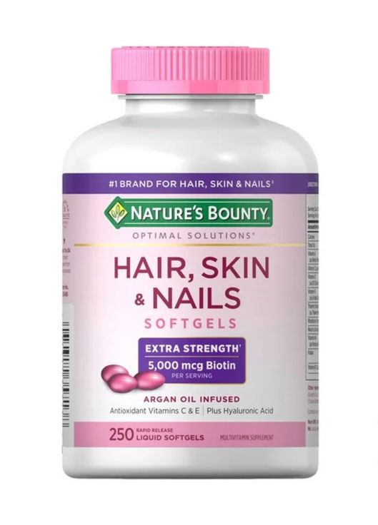 Біотин для Волосся, Шкіри та Нігтів, 250 м'яких капсул(5000 мкг біотину) Nature's Bounty (315333150)