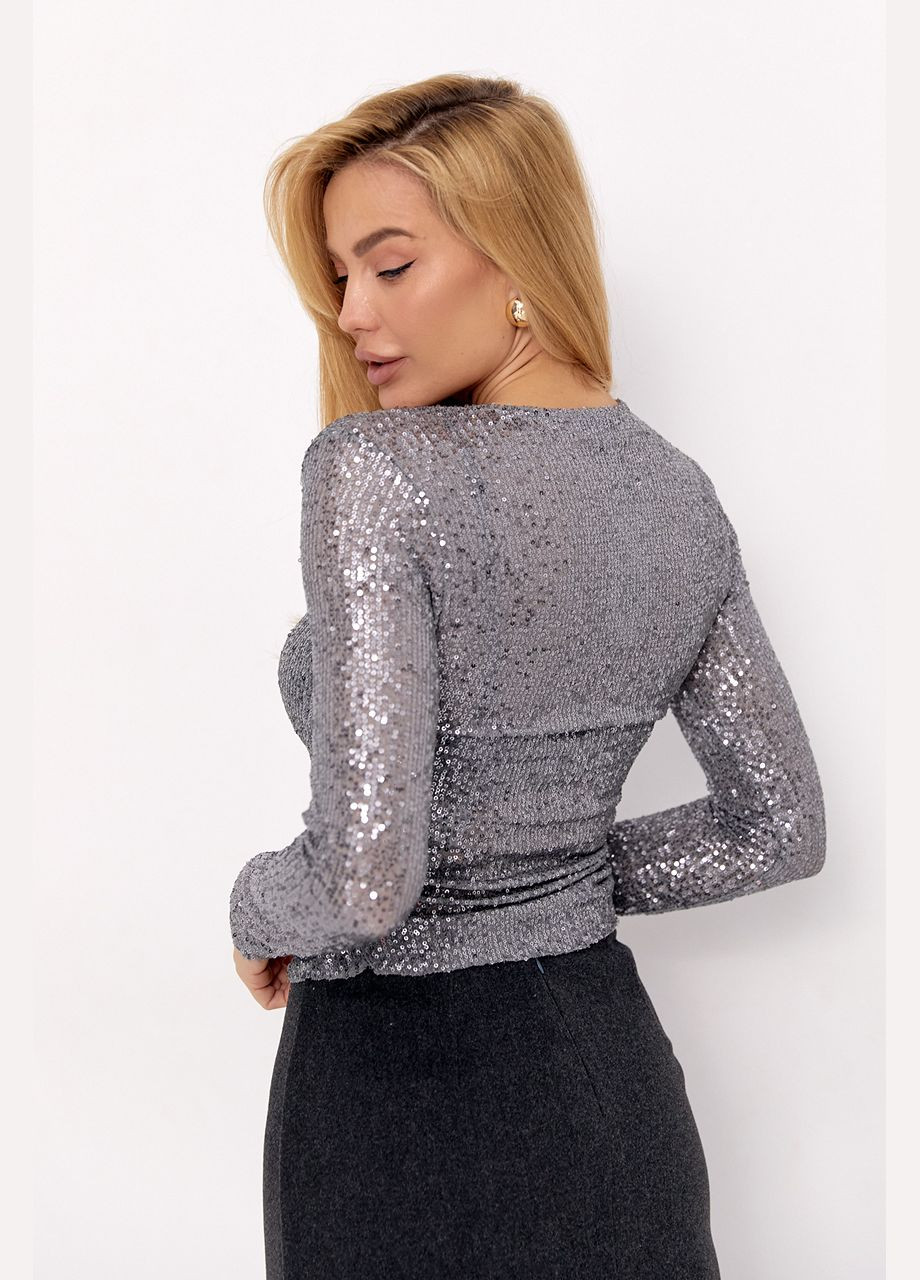 Лонгслив с пайетками и драпировкой - изумрудный Lurex (314901705)