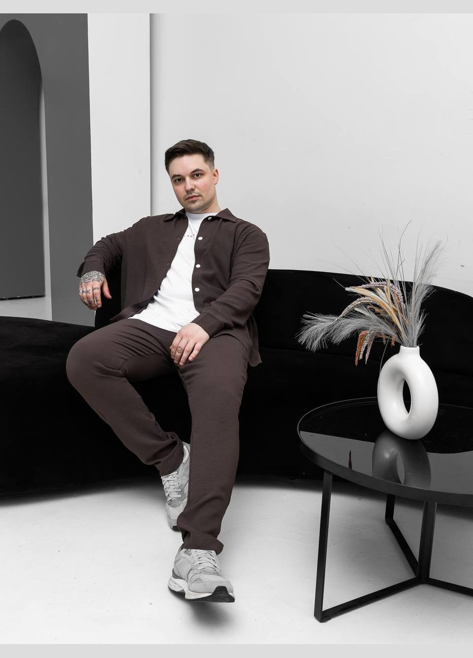 Коричневий літній костюм: штани та сорочка з легкого дихаючого матеріалу з сорочкою, брючний Україна