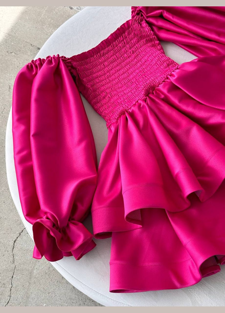 Рожева святковий сукня міні з відкритими плечима та пишними рукавами з відкритими плечима MonCher