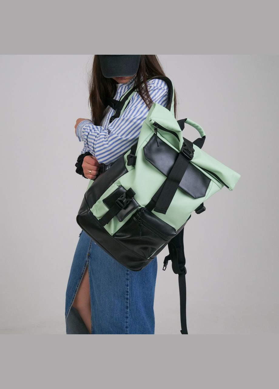 Стильный женский рюкзак роллтоп для ноутбука Rolltop, из экокожи мятный цвет ToBeYou rolltopnew (293247116)
