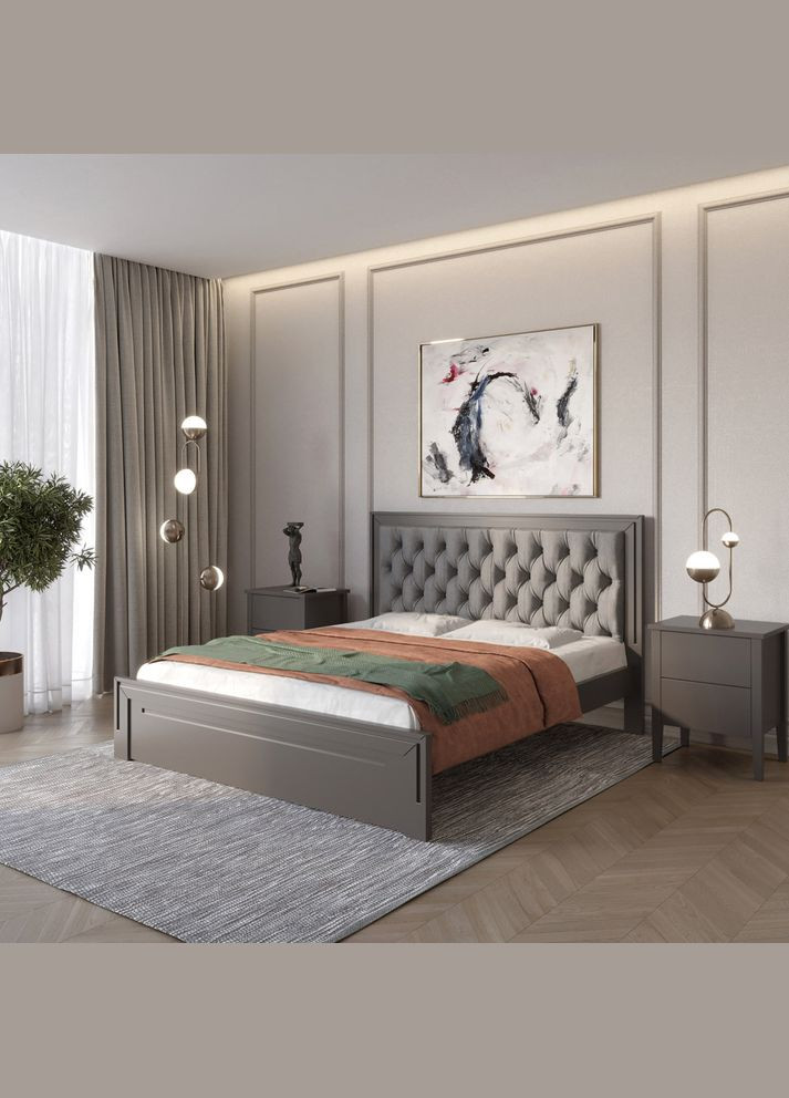 Полуторная деревянная кровать Торонто Т3 (RAL9011)/Аляска 93 (серый) 120х190 см (MBG-8064) Mebigrand (366086977)