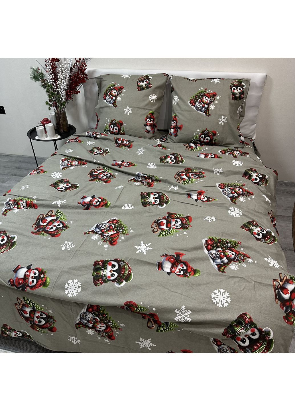 Зимова постільна білизна фланель (байка) євро розмір кольору хакі - м'якість, тепло та новорічний настрій! No Brand (367912386)