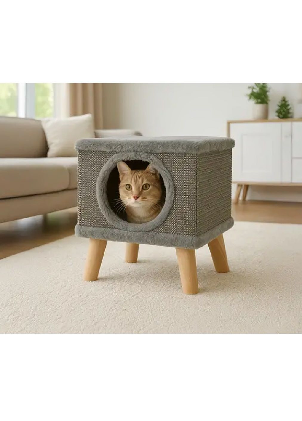 Сизалева кігтеточка з протиковзкими накладками на ніжках підвісною іграшкою в будиночку 38х32х32 см (481452-Prob) Unbranded (362000634)