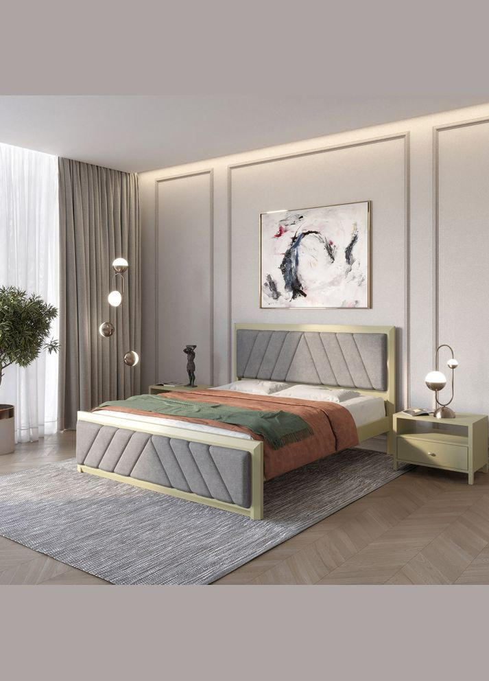 Односпальне дерев'яне ліжко Барселона Б2 (RAL1020)/Аляска 93 (Сірий) 90х190 см (MBG-13538) Mebigrand (366085265)