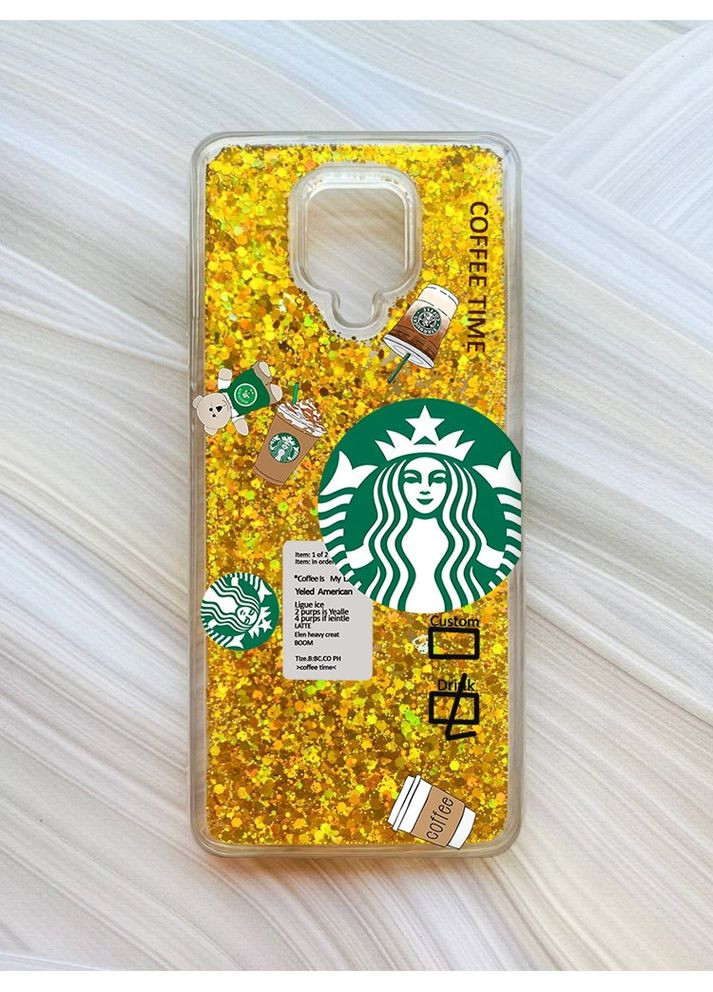 Чехол с плавающими блестками на Xiaomi Redmi Note 9 Pro/9 Pro Max/9S Золотой:: Кофе (принт 388) Creative (360658720)