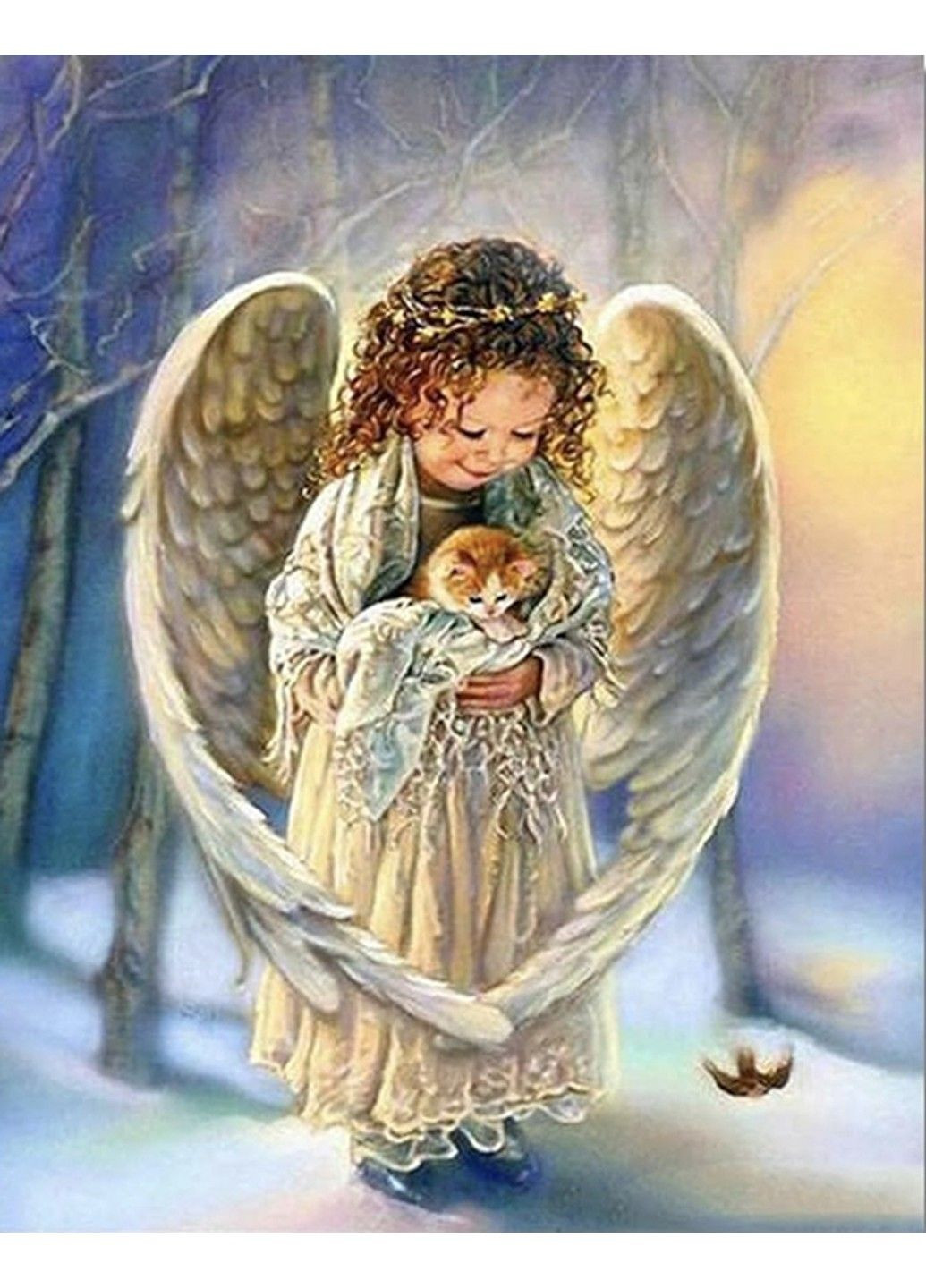 Алмазная мозаика вышивка Ангел и пушистый котенок на подрамнике полная 5d 30х40 187068 No Brand (332207826)
