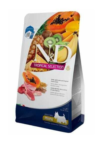 Сухий корм N&D Tropical Selection Dog Adult Mini Lamb для дрібних порід, з ягням і тропічними фруктами, 1,5 кг Farmina (360544131)