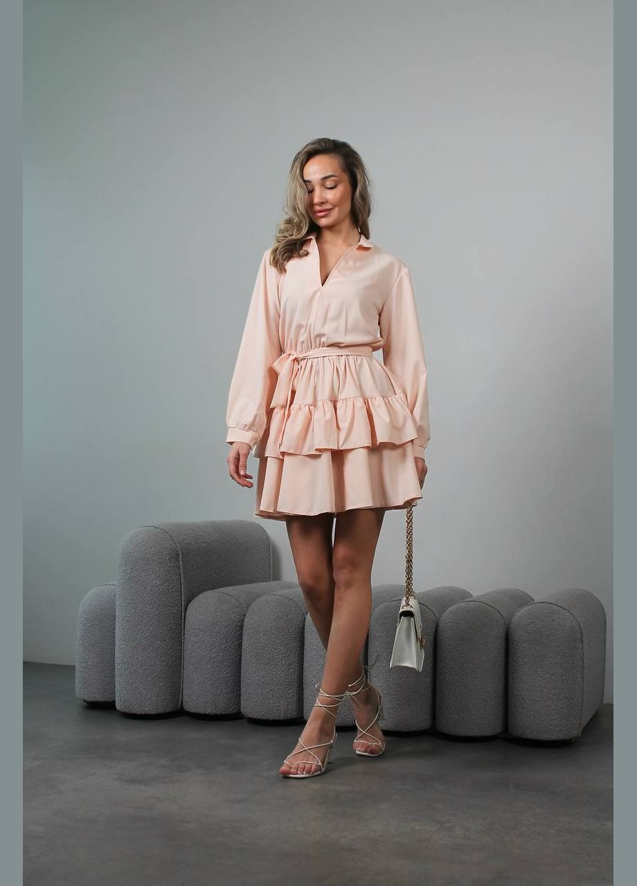 Персиковое праздничный, коктейльное, повседневный, кэжуал, вечернее нежное трендовое платье Vakko однотонное