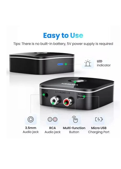 Bluetooth-адаптер CM106 aptX HD аудіо ресивер AUX 3.5 мм та 2RCA Bluetooth 5.1 Ugreen (391478143)