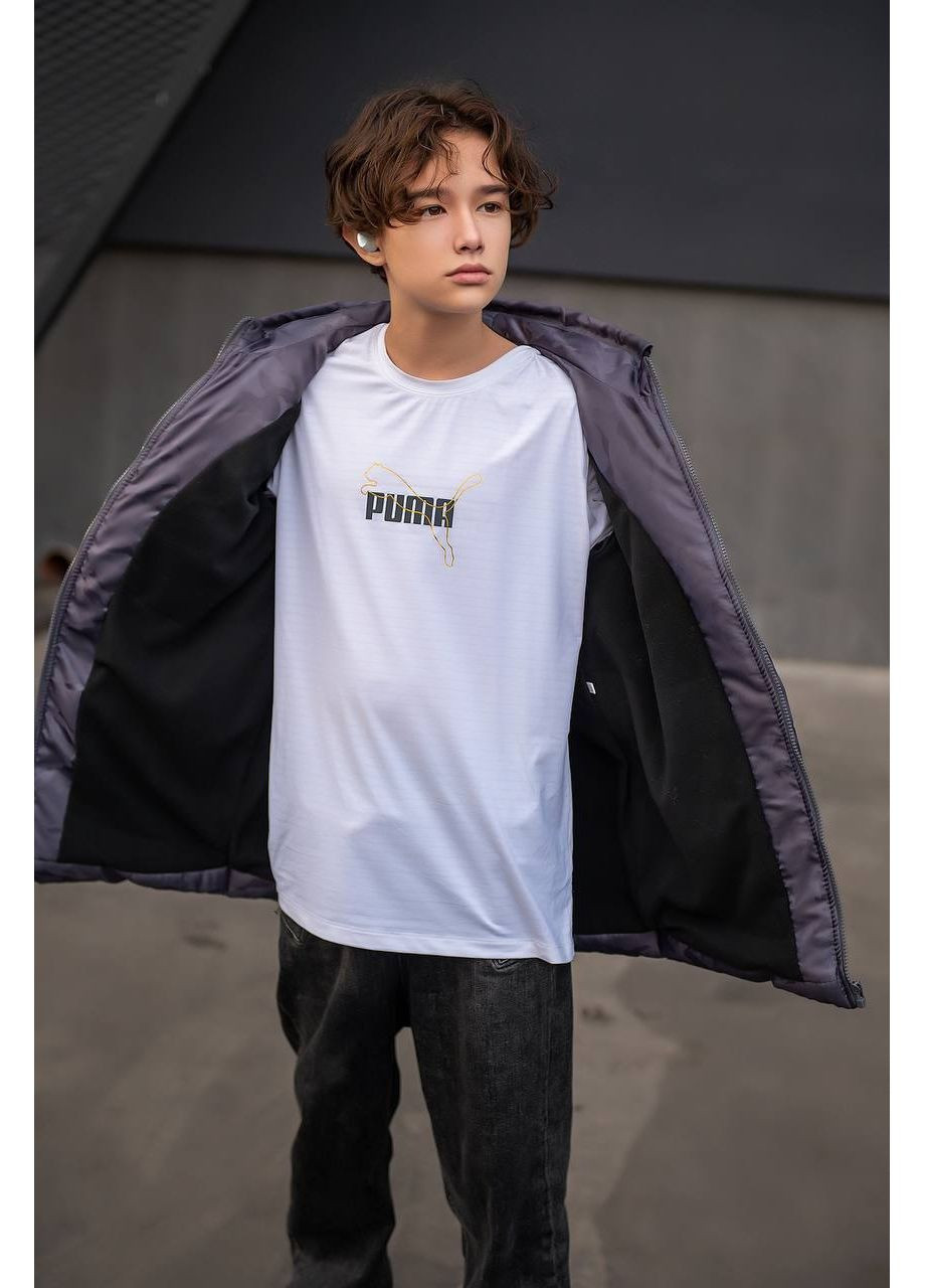 Серая зимняя зимняя теплая подростковая куртка с флисовой подкладкой — замеры в описании куртка-пальто DK/DL Мода без кордонів