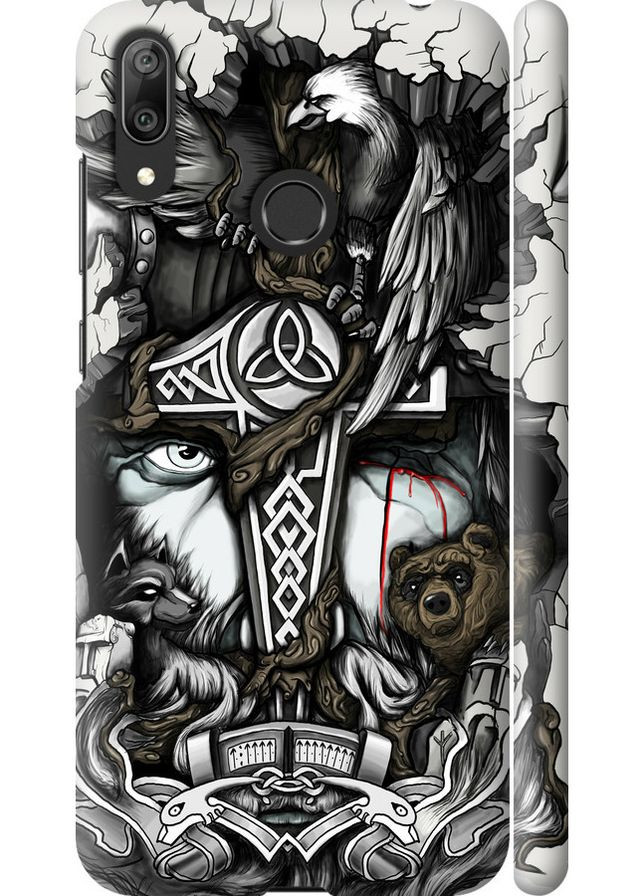 3D пластиковий матовий чохол 'Тату Вікінг' для Endorphone Huawei Y7 2019 (257801457)