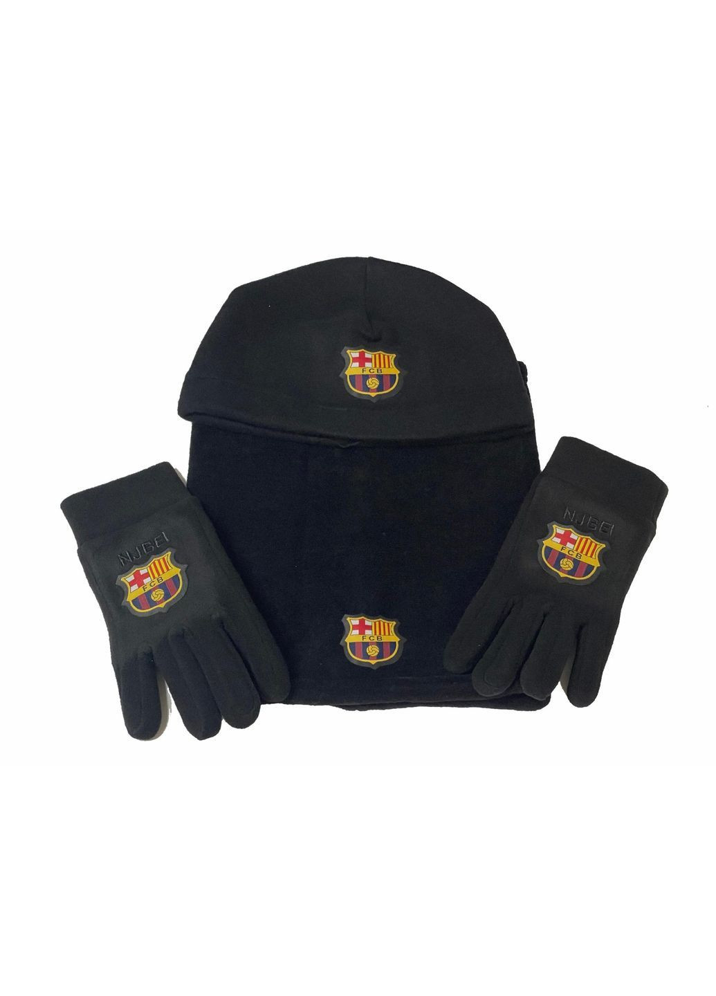 Комплект мужской FC Barcelona (шапка, бафф, перчатки L), черный No Brand (363194913)