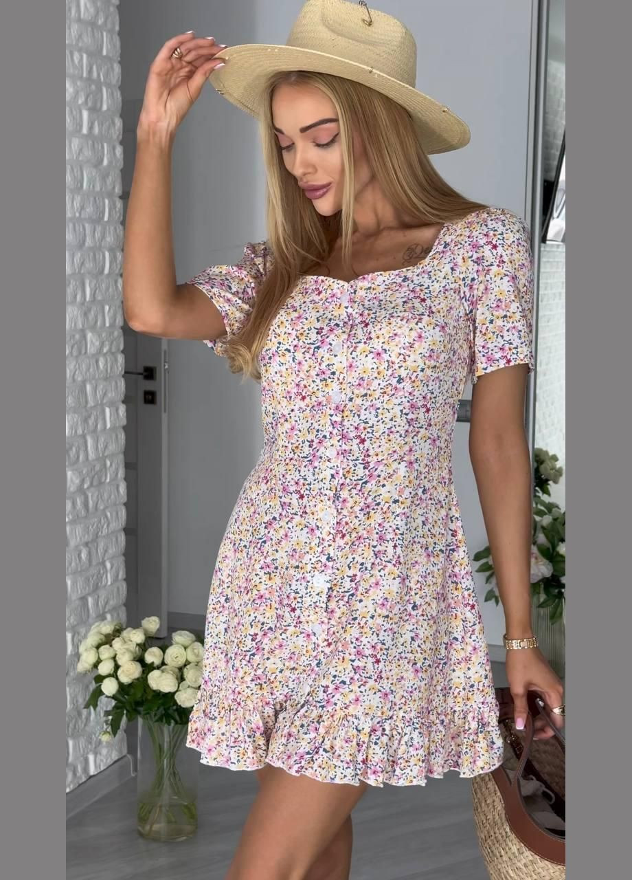 Жовтий повсякденний сукня жіноча - довжина міні, з принтом JUGO з абстрактним візерунком