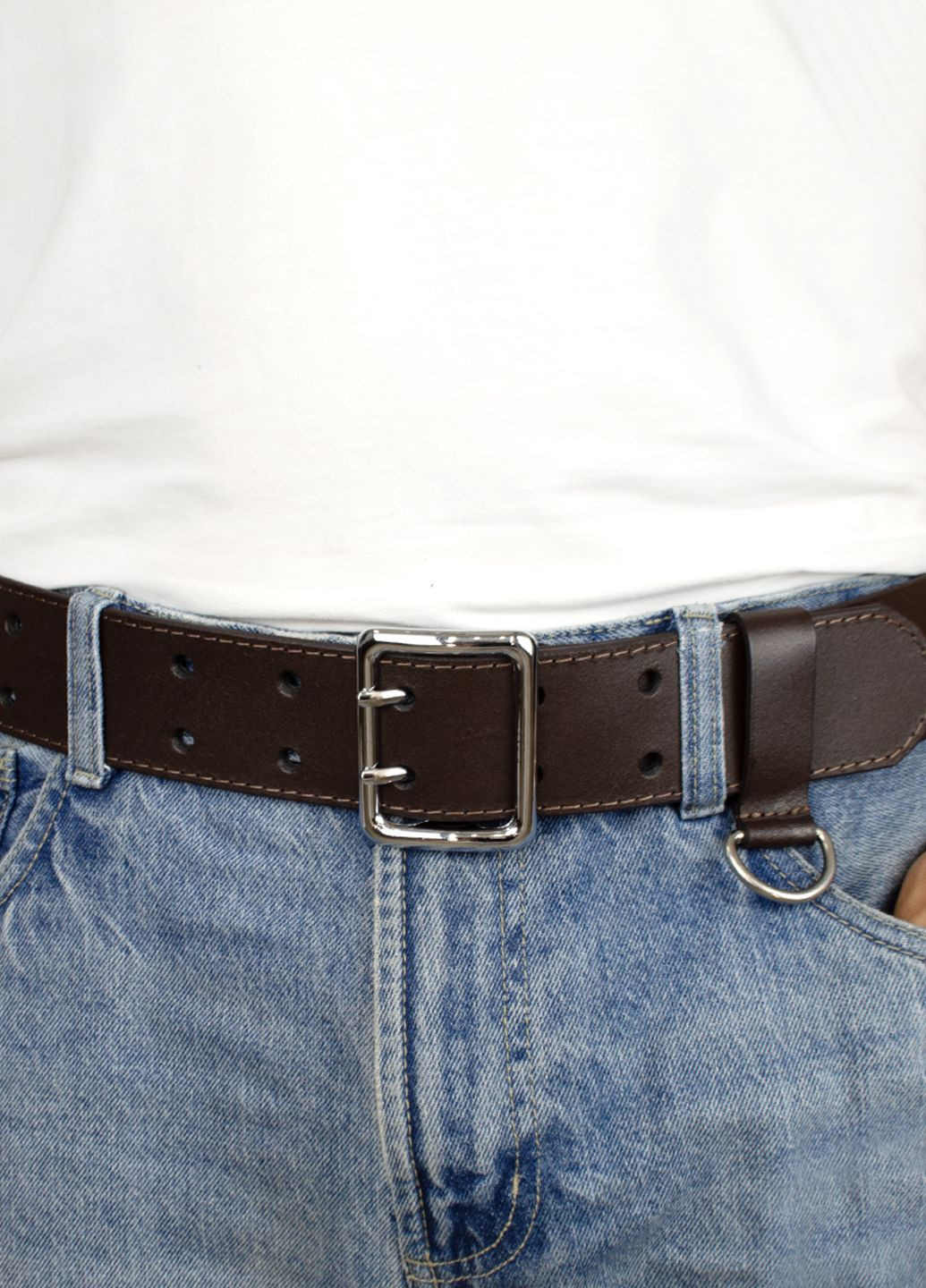 Ремінь чоловічий шкіряний широкий коричневий -5080 (120 см) JK (361639634)