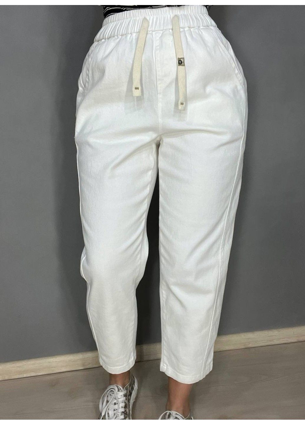 Джинсы женские A-N 9962 MOM кюлоты укороченные резинка на талии шнурок белые No Brand - (322371897)