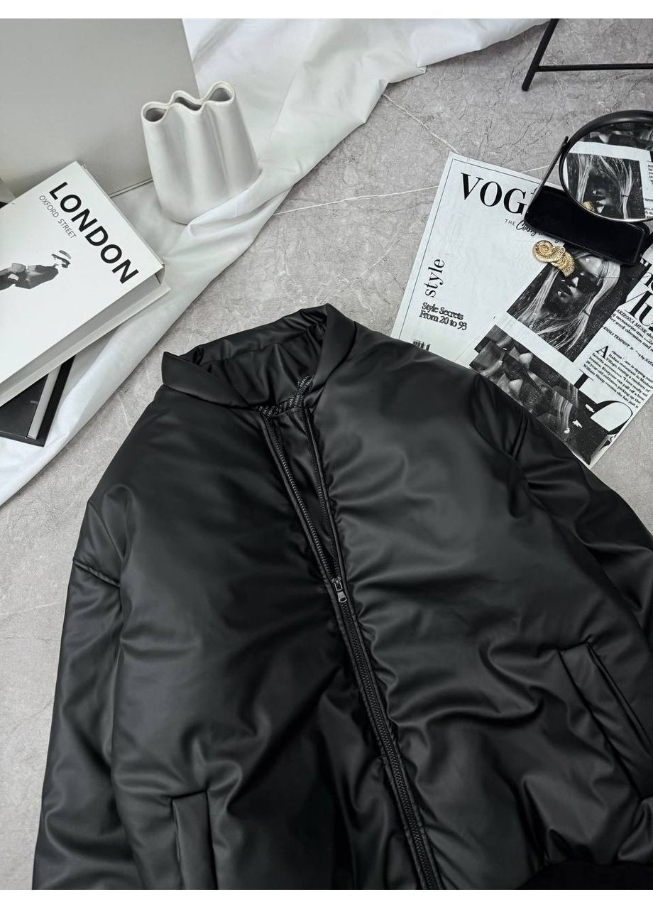 Черная демисезонная женская куртка-бомбер из матовой экокожи Nositi 4263-15di