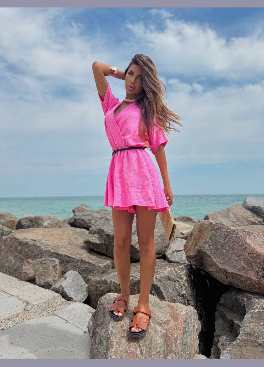 Жіночий комбінезон Asi.Store.ua комбінезон-шорти рожевий повсякденний, вечірній, кежуал, пляжний муслін