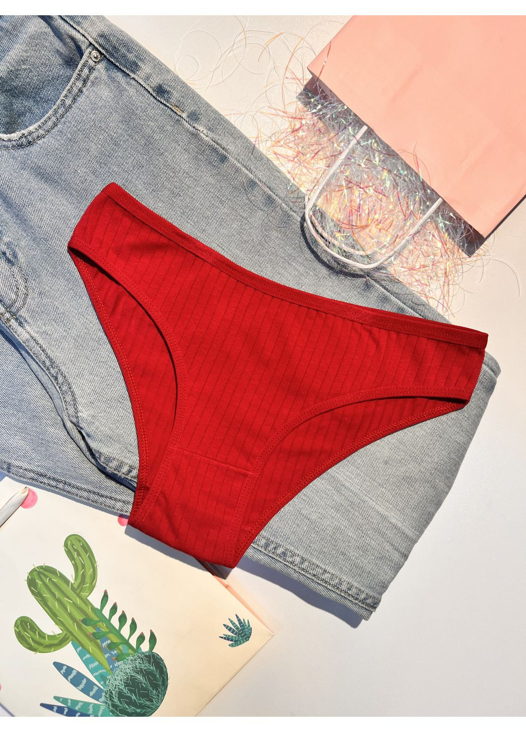 Набор женских хлопковых трусиков-слипов в рубчик, 5 шт, мягкий хлопок с эластаном, универсальные базовые цвета, р. S–L Finetoo (360788872)