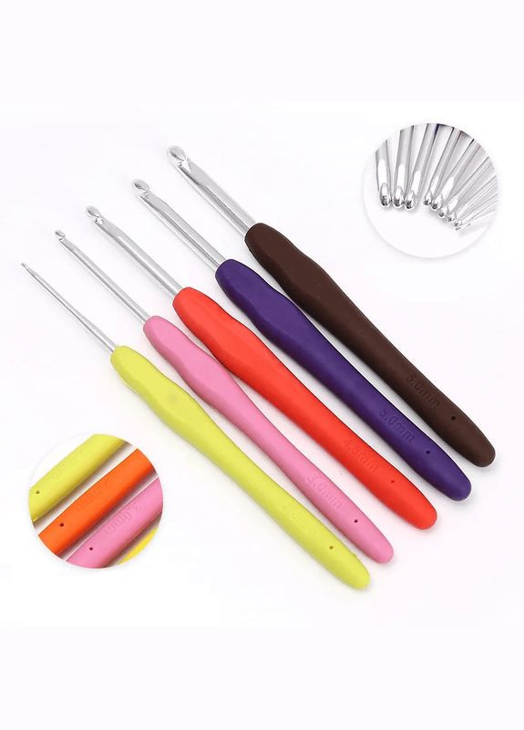 Набір гачків для в'язання з прогумованою ручкою, комплект із 12 штук, розмір 2.0/8.0 мм Крючков (344573401)