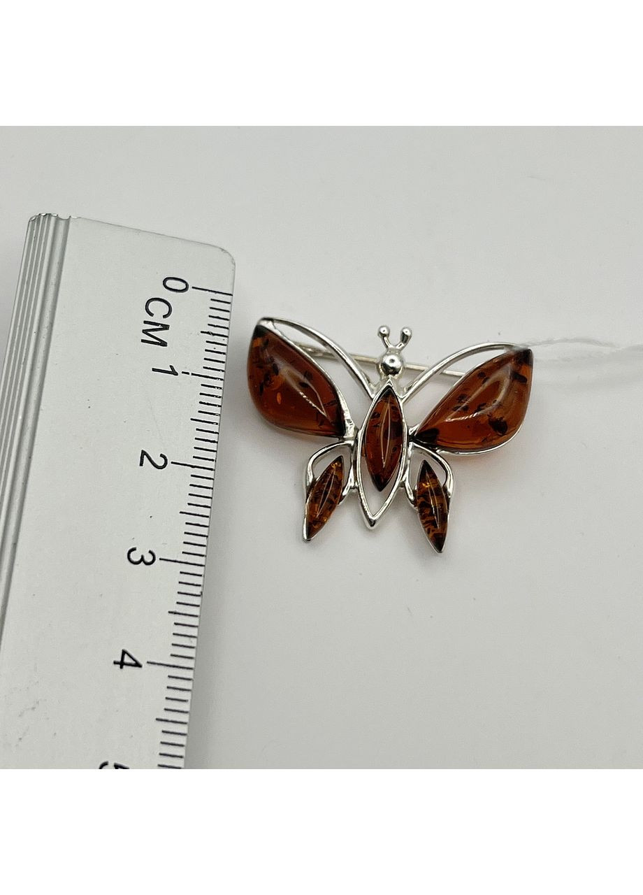 Брошка срібна з бурштином "Метелик" 3,15 г No Brand (369736791)