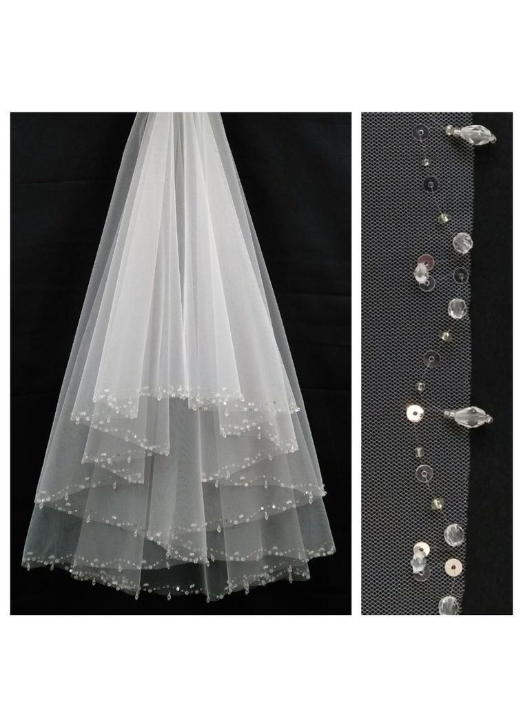 Фата с ручной вышивкой на краю 2065 белая, айвори. No Brand (369162580)