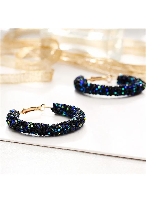 Сережки круги Blue кільцями з кристалами сині каміння кристали у формі круга No Brand (338436047)