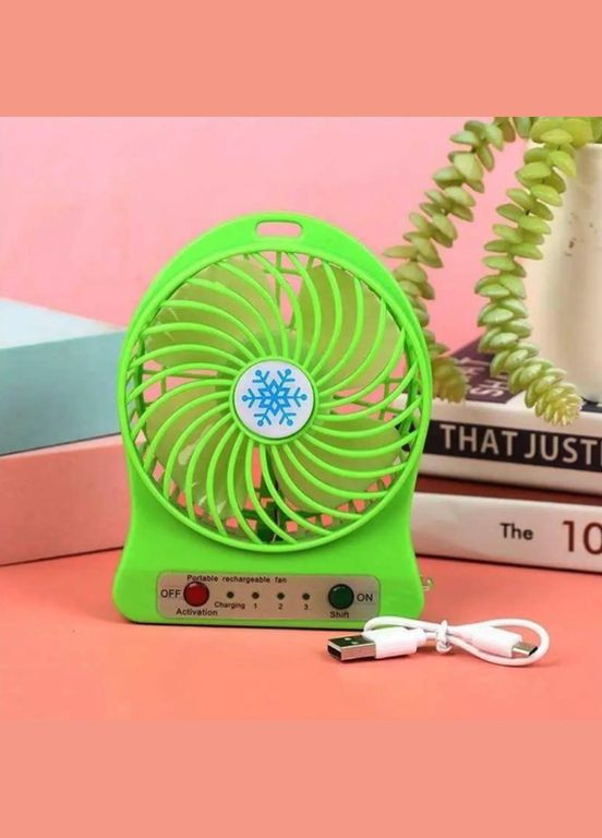 Вентилятор портативный настольный мини на аккумуляторе + USB Mini Fan 14х10х4 см, разные цвета Салатовый Po Fanu (328265823)