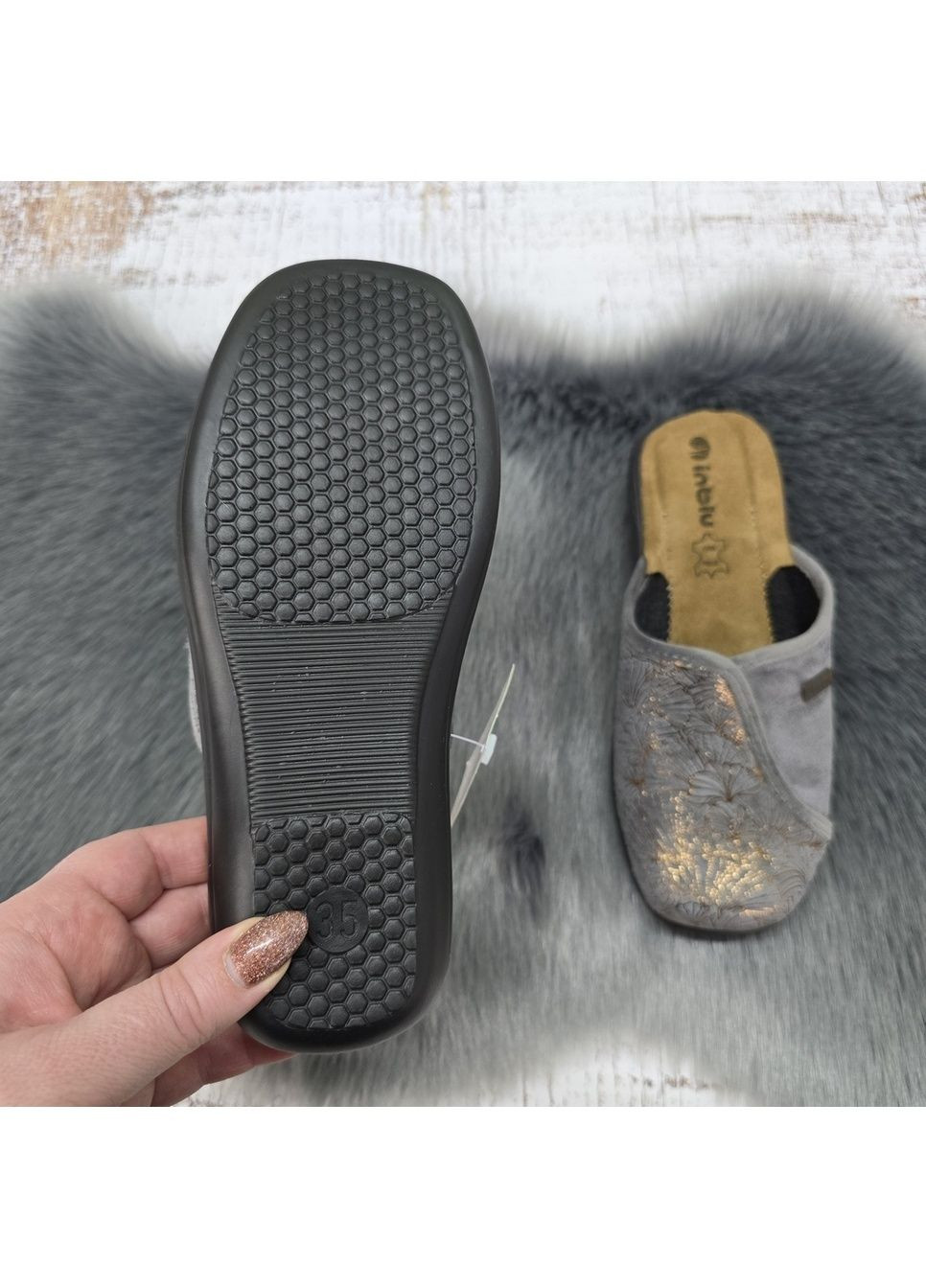 Тапочки жіночі для дому сливові велюрові зі шкіряною устілкою на танкетці Inblu (366144530)