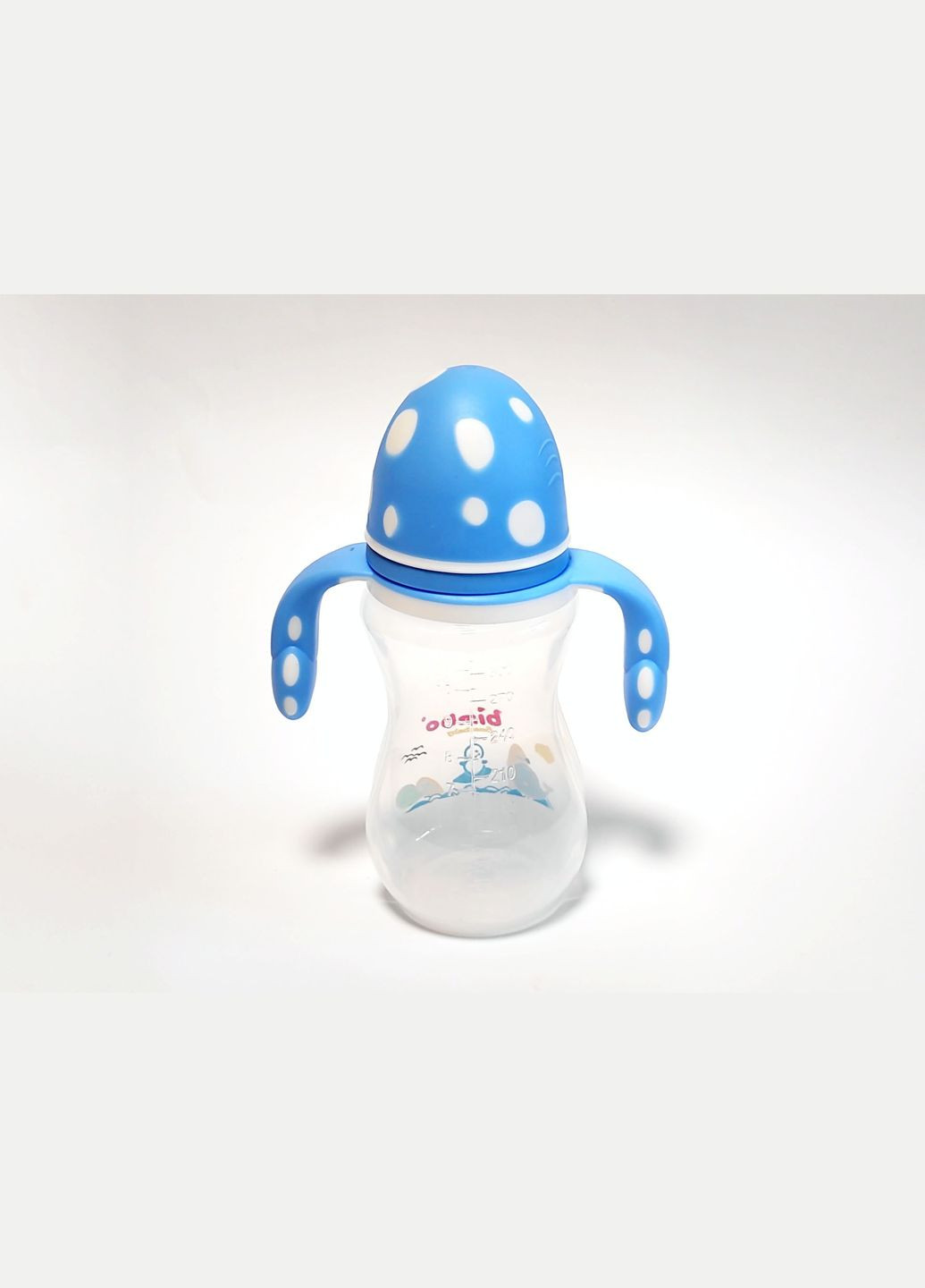 Пляшка для годування пластикова, з ручкою і соскою, жаростійка, 330 мл,, блакитна. Bimbo (316318888)