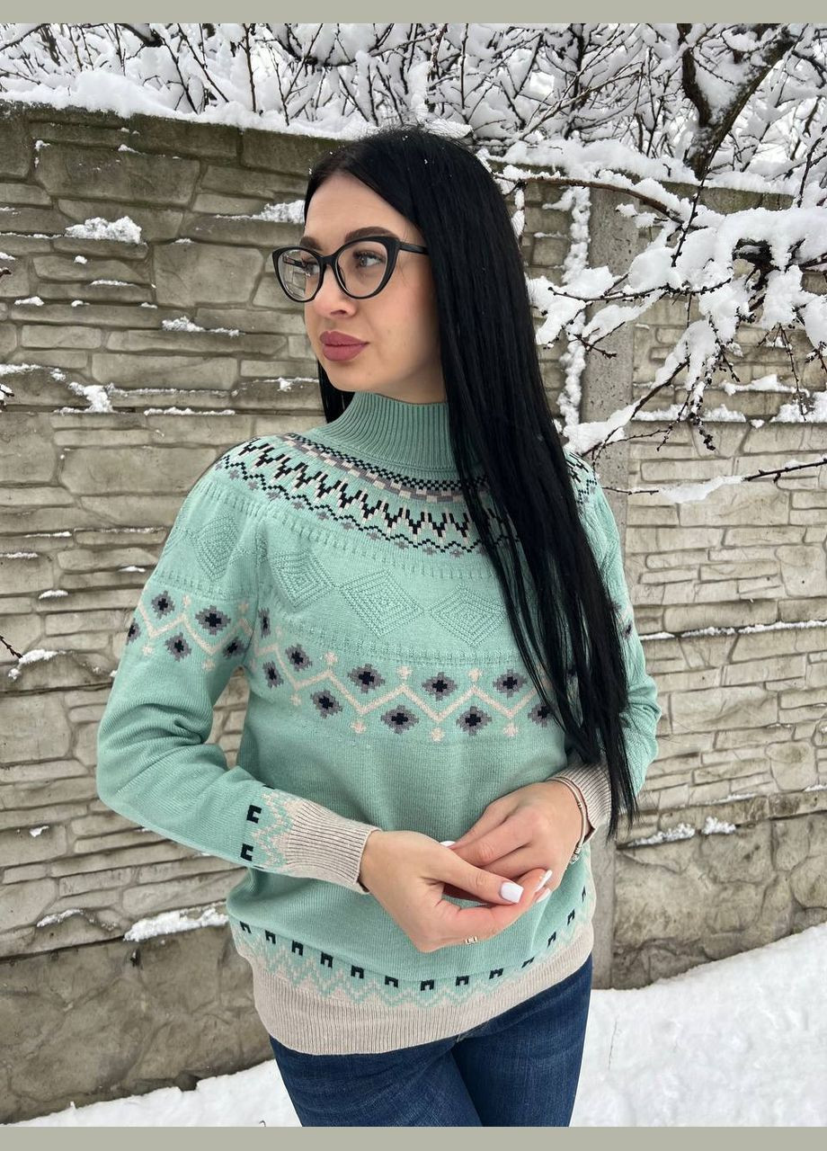 М'ятний зимовий жіночий светр у етнічному стилі No Brand