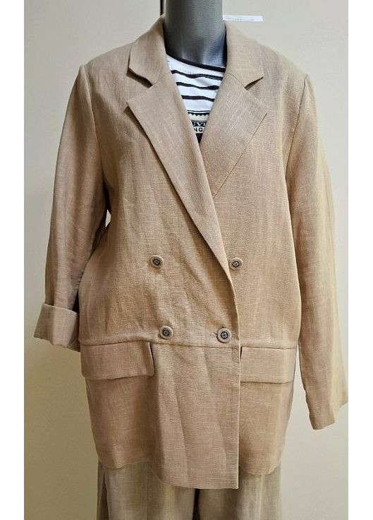 Бежевый женский женский льняной бежевый жакет двубортный с разрезом на спинке mkks90091-8 KAPTSOVA -