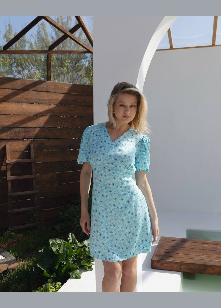 Голубое коктейльное, деловое, повседневный, кэжуал, вечернее женское платье Україна с цветочным принтом