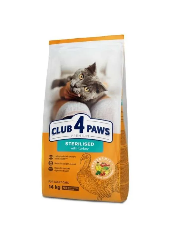Adult Cats Turkey & Vegetables - Сухой корм с индейкой для взрослых стерилизованных котов - 14 кг Club 4 Paws (377354412)