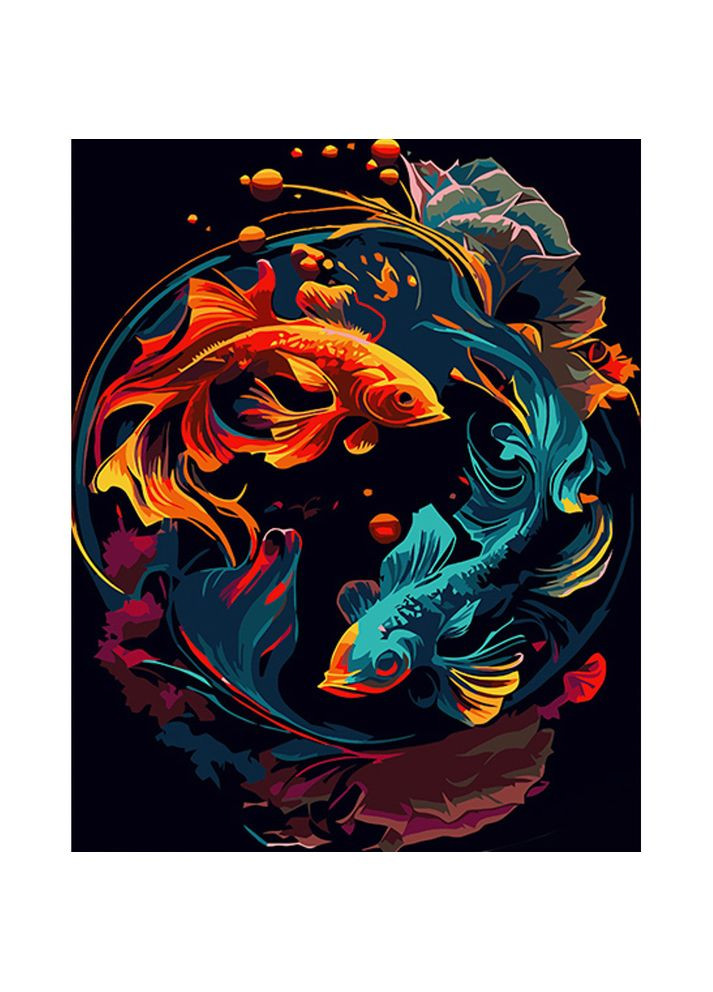 Картина-розмальовка Strateg за номерами на чорному фоні Яскраві рибки 40х50 (AH1021) Стратег (365544824)