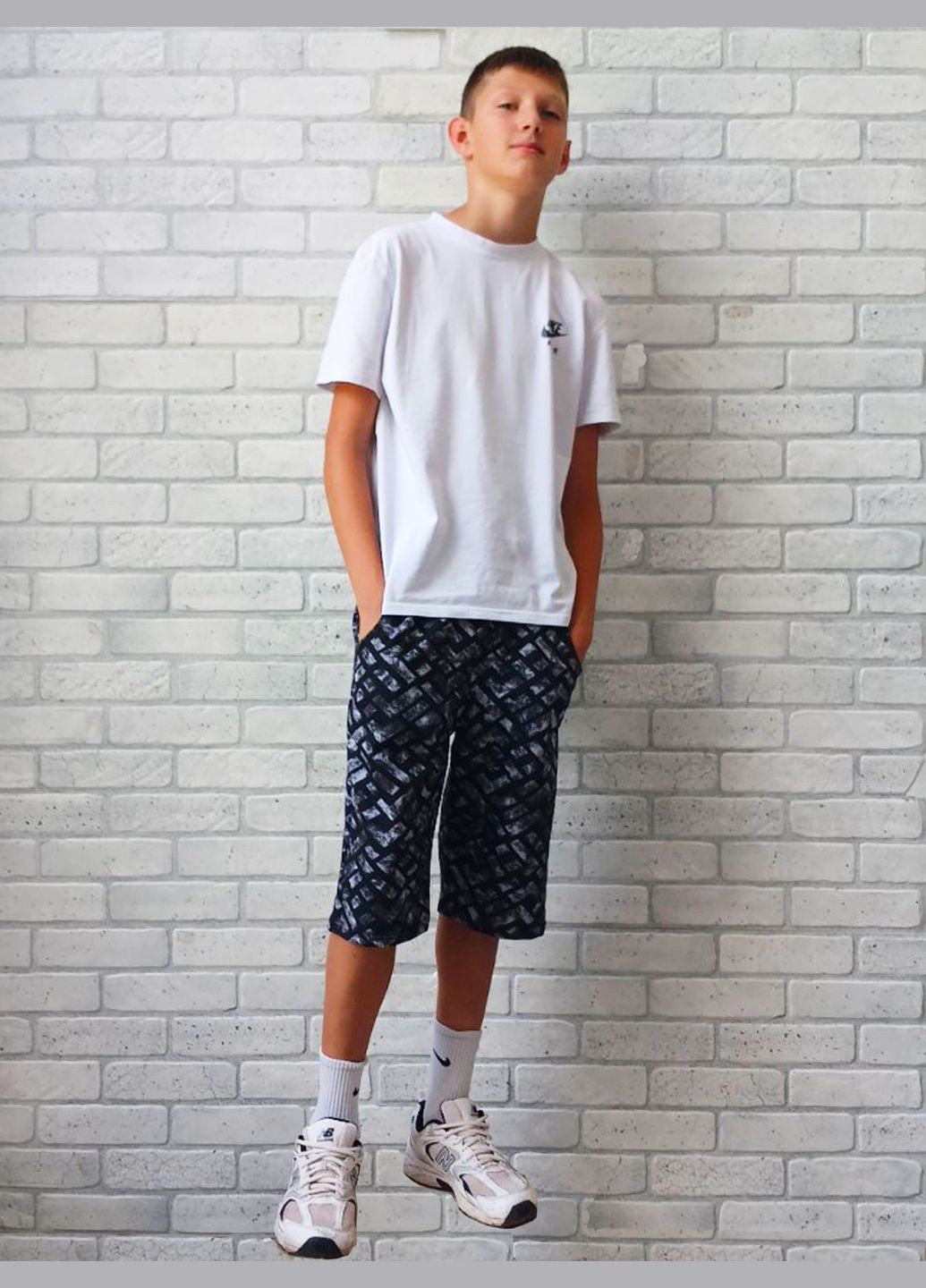 Бриджи - шорты багги летние, подросток пояс на резинке с карманами серые абстракция, двунитка No Brand (317707992)