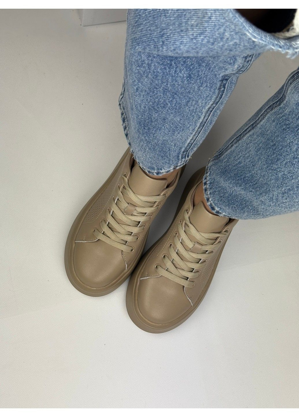 340 Кросівки Шкіряні Бежеві з перфорацією Hengji бежеві літо (335009322)