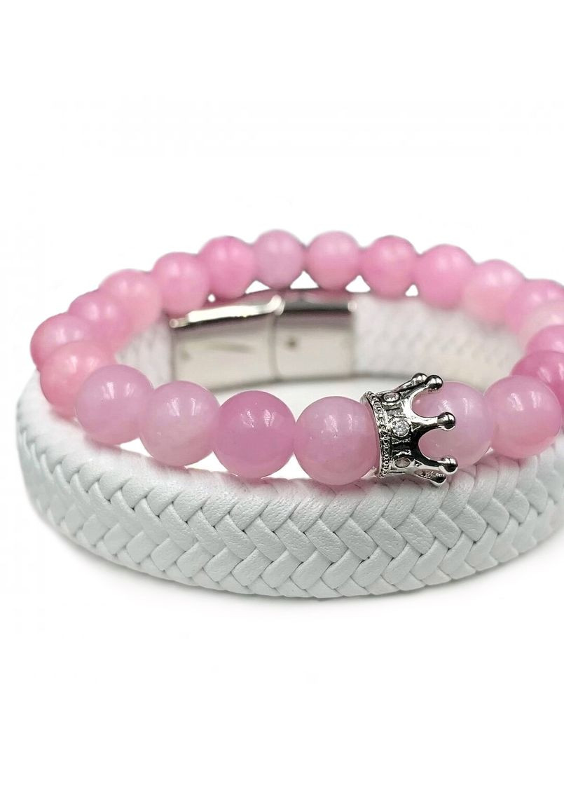 Комплект браслетов из кожи с застежкой серебряного цвета и кунцита с серебряной короной (12119) Hemst (301071377)