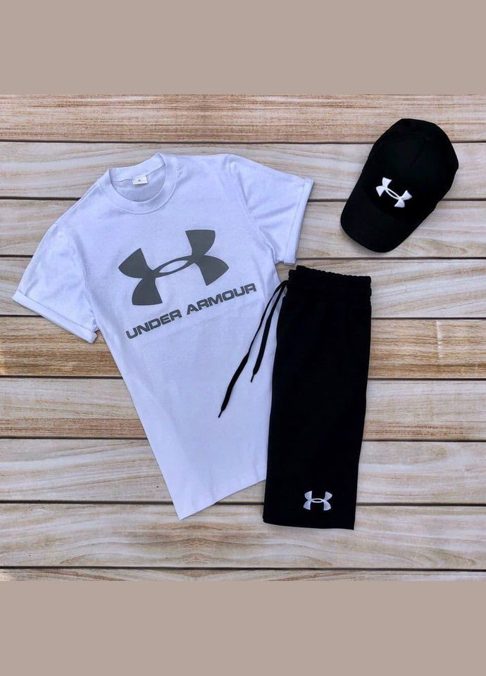 Черно-белый комплект under armour (футболка,шорты,кепка) No Brand