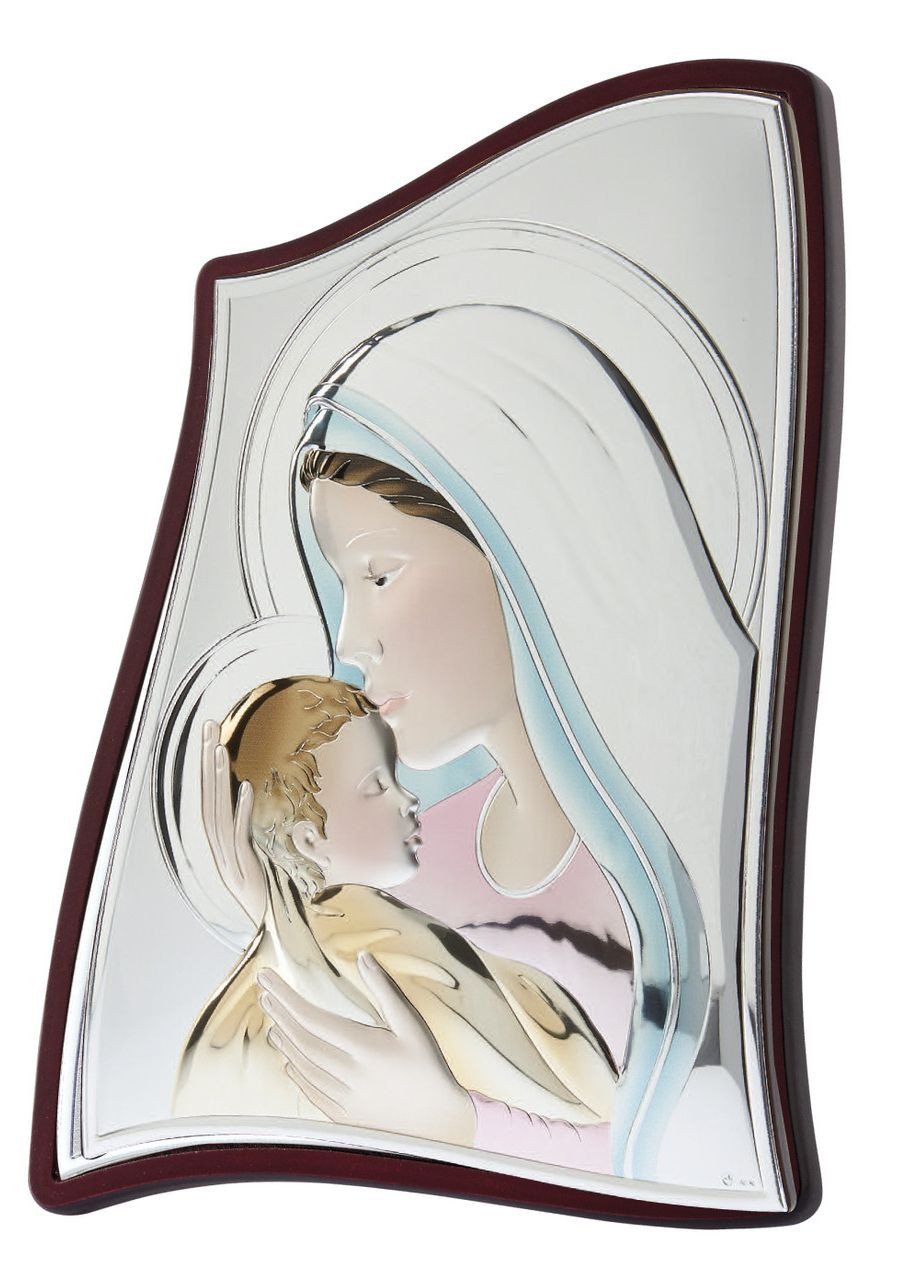 Серебряная икона "Мария с Младенцем" покрыта разноцветной ювелирной эмалью 11х8см Prince Silvero (266265889)