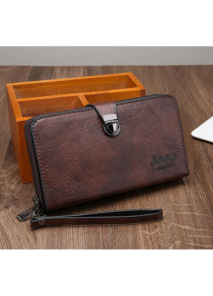 Чоловічий клатч барсетка, великий гаманець клатч Джип Темно-коричневий Jeep (363555574)