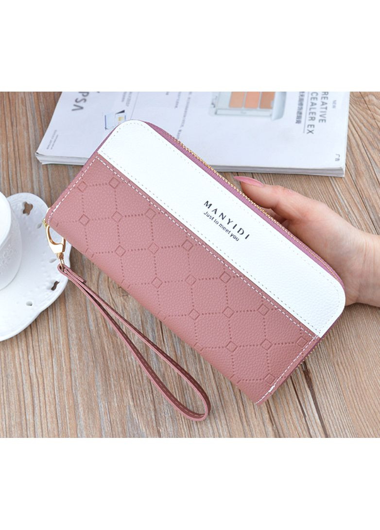 Стильний жіночий клатч на 2 блискавки з екошкіри з ремінцем рожевий гаманець для документів та дрібниці ProDobro (363259287)